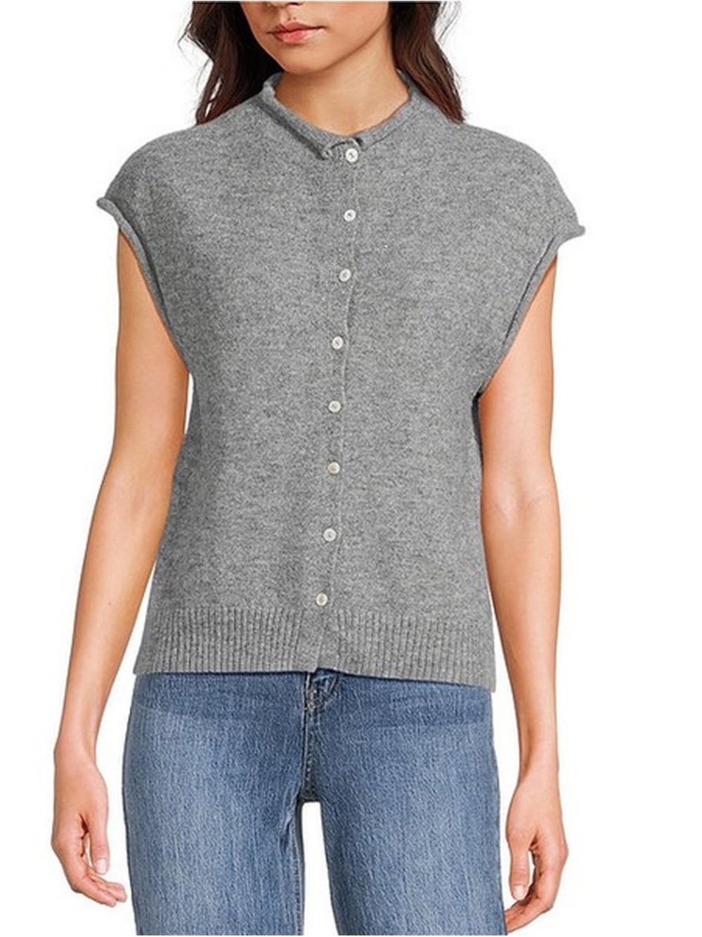 NWT Things Between Gray Sleeveless Button-Front Knit Top Size Large